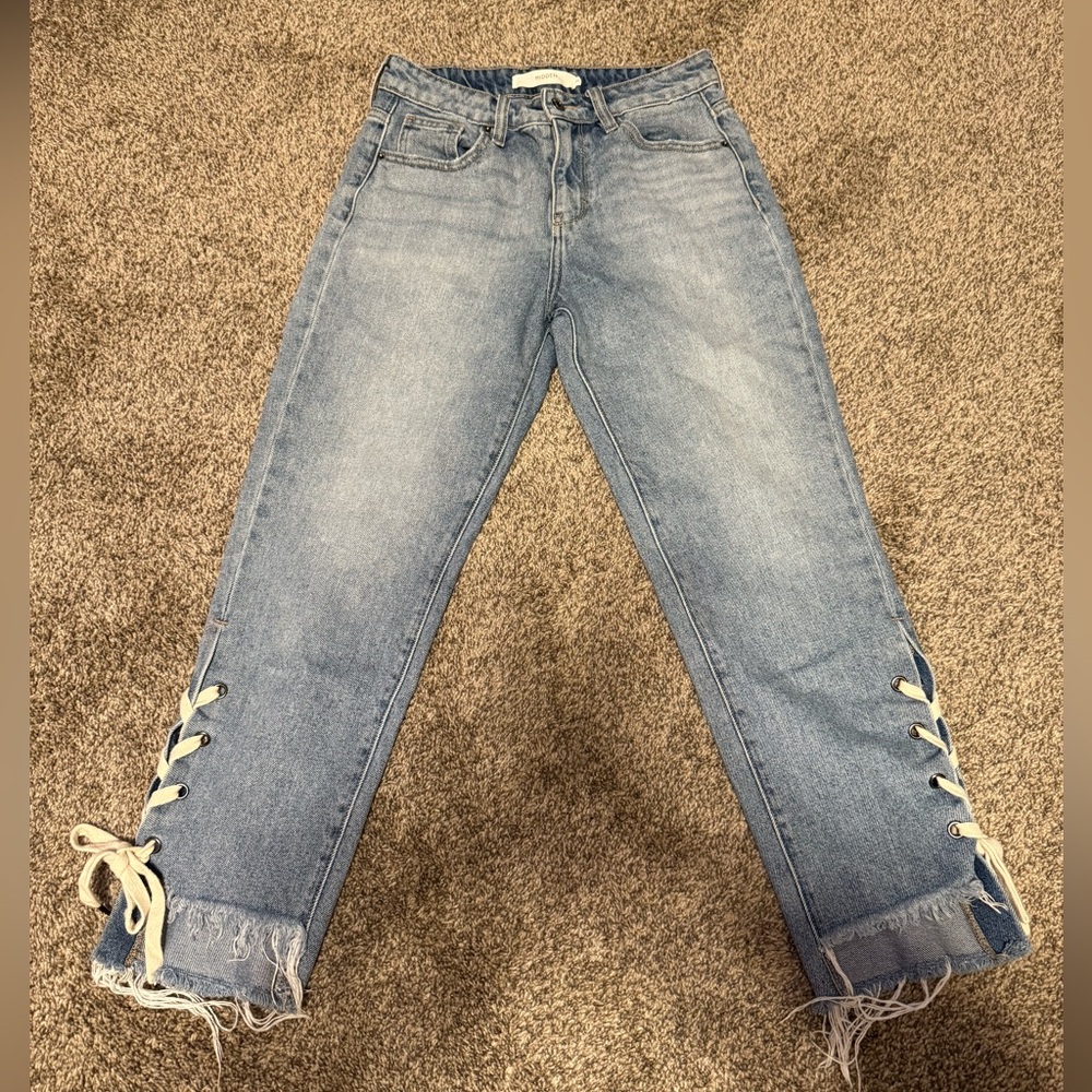 Hidden Lace Up Denim Straight Leg Jeans Size 26 - Picture 2 of 16